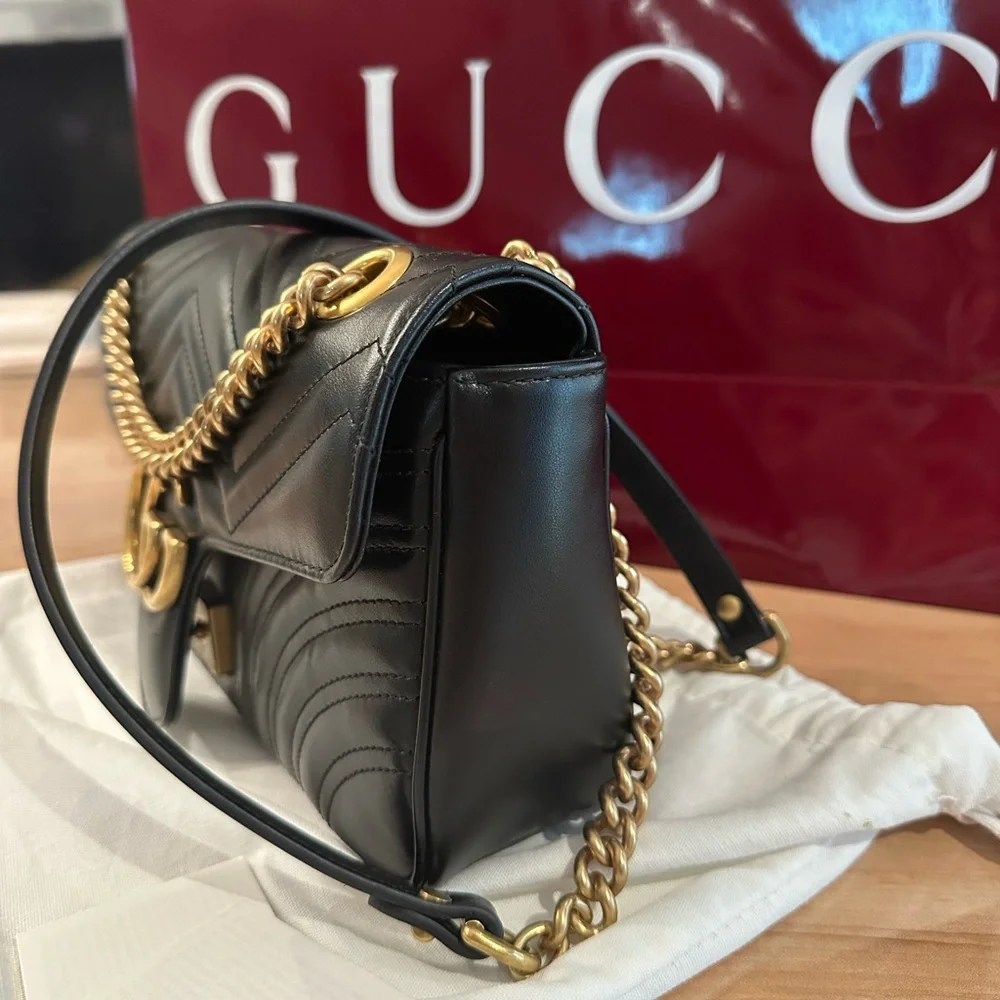 Gucci Black and Gold Marmont Medium Shoulder Bag Brand New - Picture 11 of 12